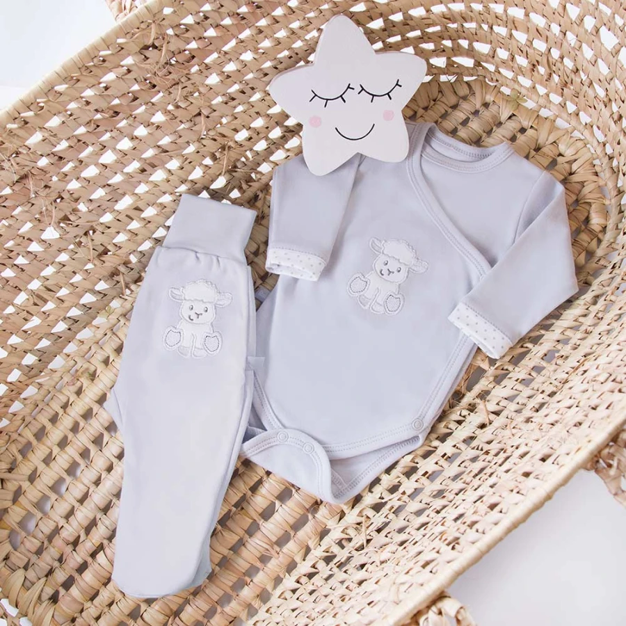 Bodysuit cardigan long sleeve sheep gray