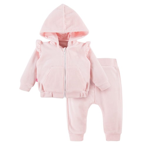 Velour tracksuit with frill pastel pink 068