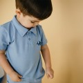 T-shirt polo niebieski z kołnierzykiem