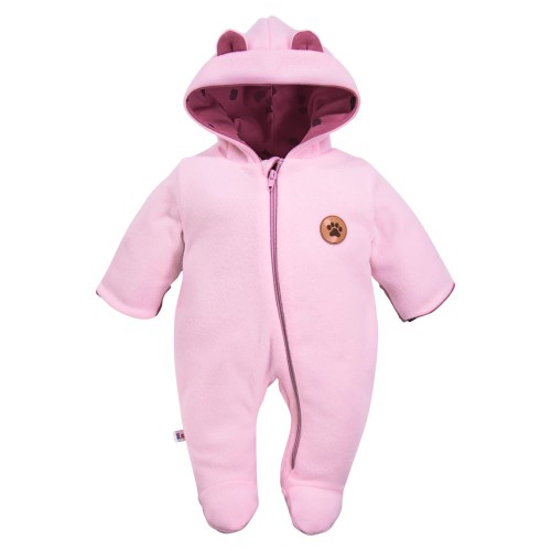 Hooded baby pramsuit dark pink