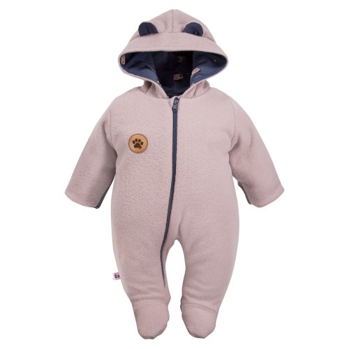 Hooded baby pramsuit beige