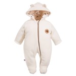 Hooded baby pramsuit white cream