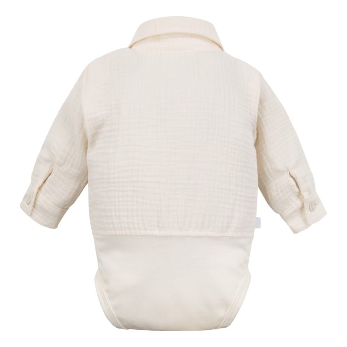 Muslin shirt-style bodysuit with collar and buttons ecru