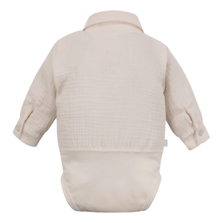 Muslin shirt-style bodysuit with collar and buttons beige