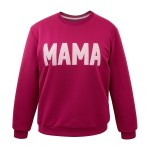 Beige sweatshirt with navy blue "MAMA" embroidery