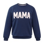 Navy blue sweatshirt with beige "MAMA" embroidery