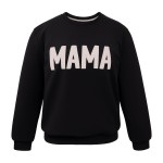 Black sweatshirt with beige "MAMA" embroidery