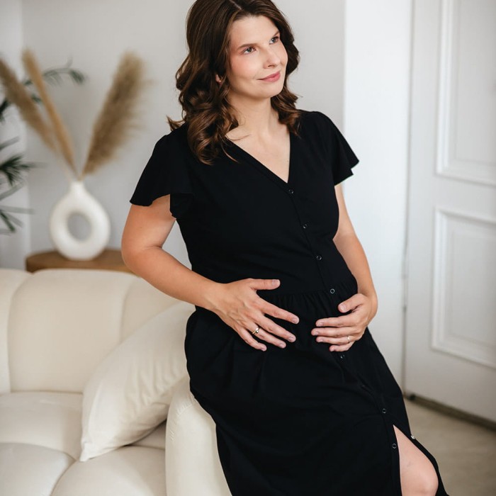 Linda maternity and nursing dress with buttons black