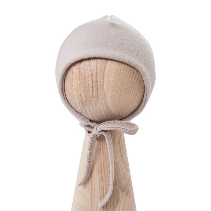 Beige Baby Bonnet with Ties from Merino Wool