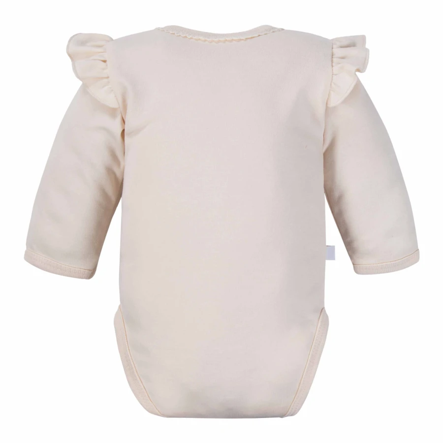 Ecru baby cardigan bodysuit with squirrel