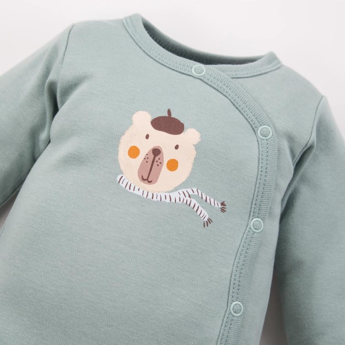 Baby wrap bodysuit sage green with bear