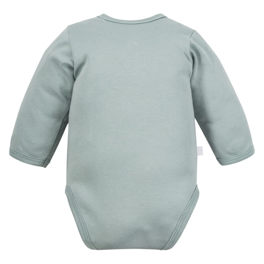 Baby wrap bodysuit sage green with bear