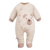 Ecru baby romper with teddy bear embroidery