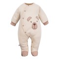 Ecru baby romper with teddy bear embroidery