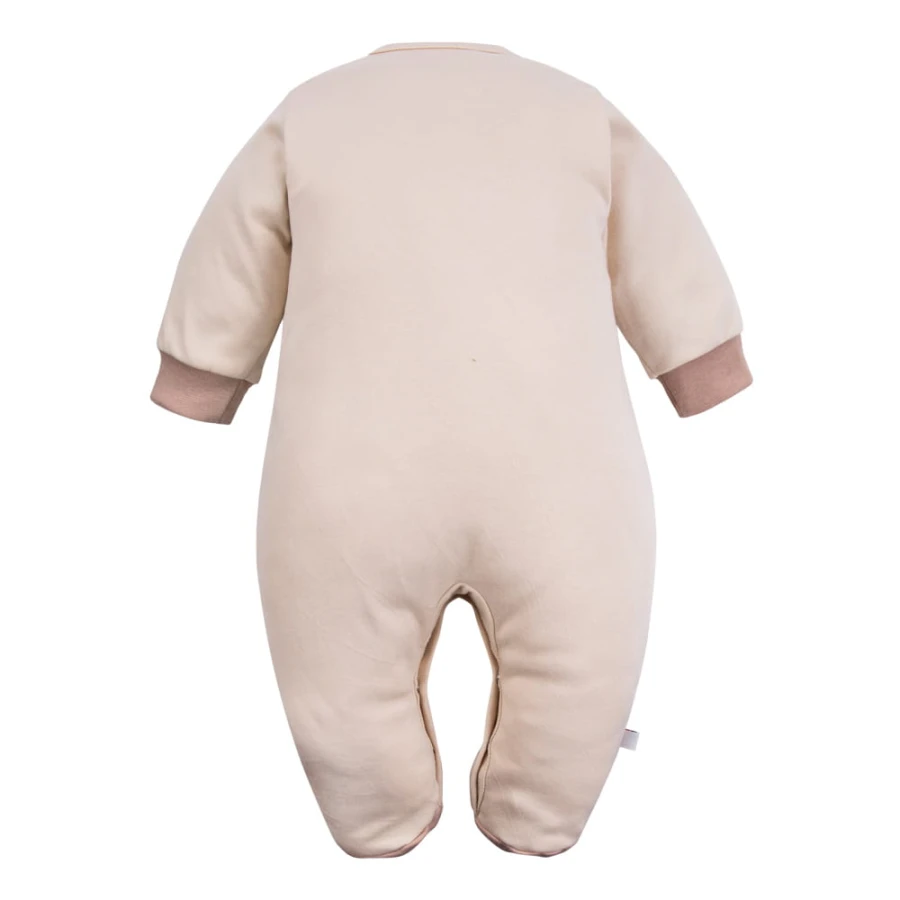 Ecru baby romper with teddy bear embroidery