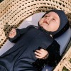 Navy Blue Baby Bonnet with Ties from Merino Wool