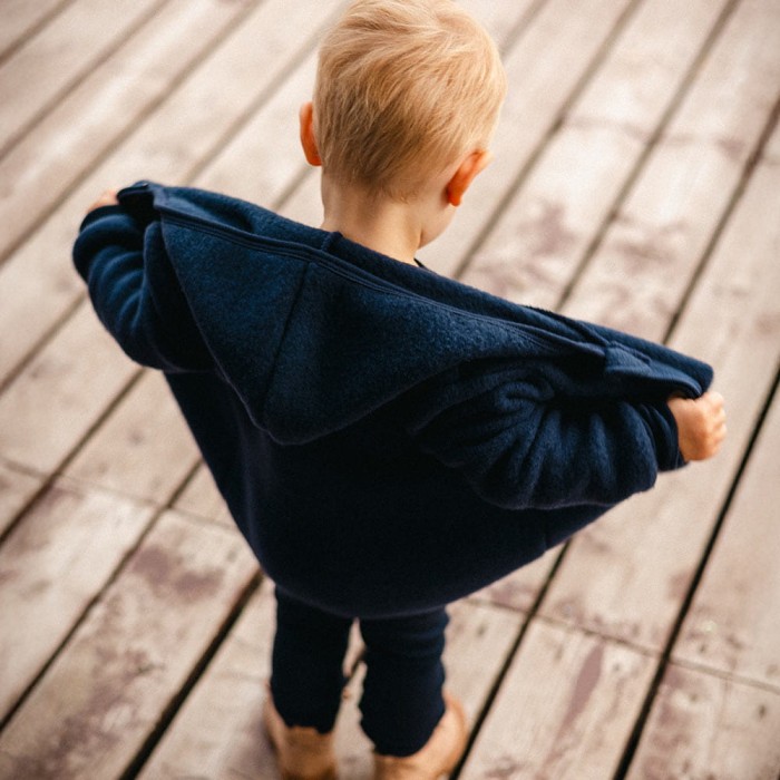 Navy baby jacket made of merino wool fleece