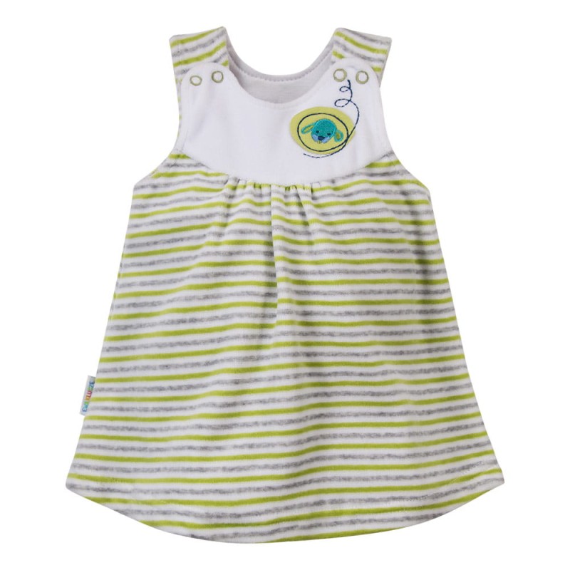 Tunika dziecięca welurowa biała w paseczki szaro zielone