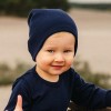 Navy blue baby hat made of merino wool