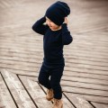 Navy blue baby hat made of merino wool