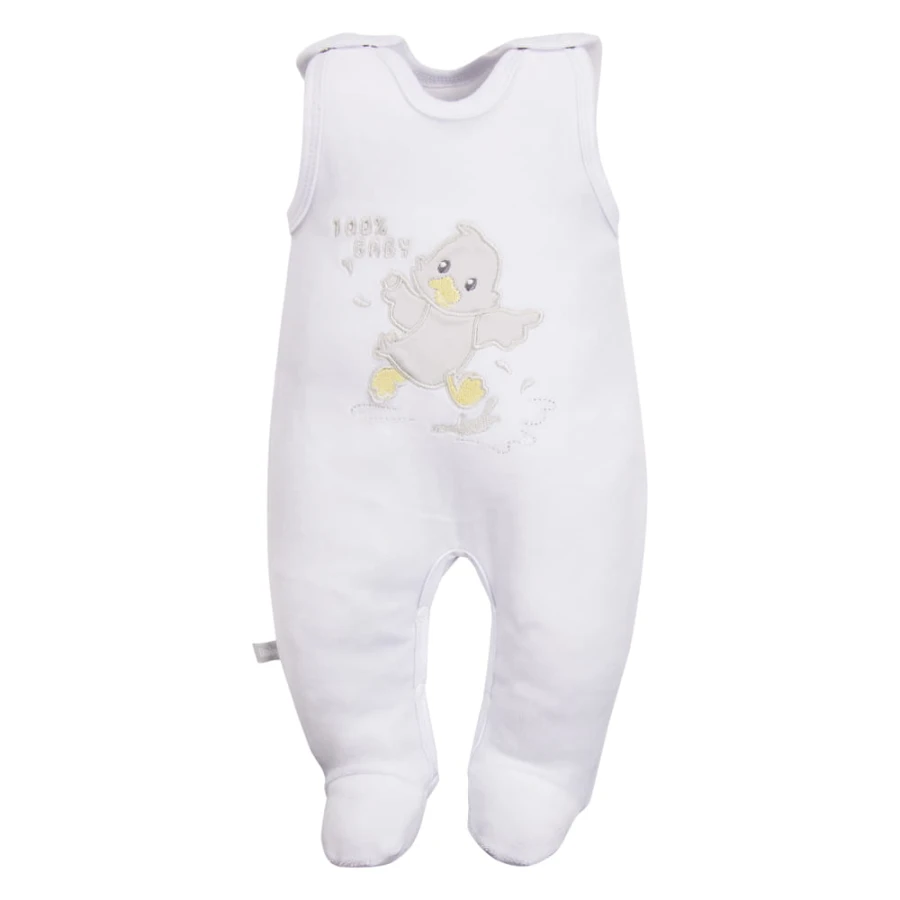White velour baby set with duck embroidery