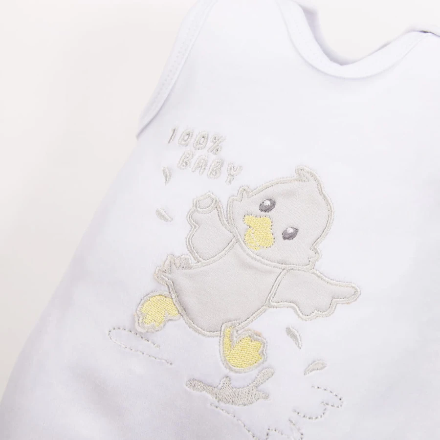 White velour baby set with duck embroidery