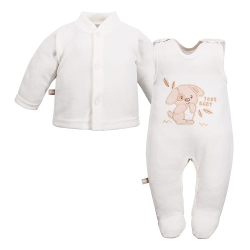 Baby set ecru with dog embroidery