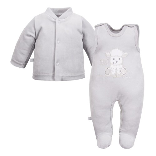 Grey baby set with lamb embroidery