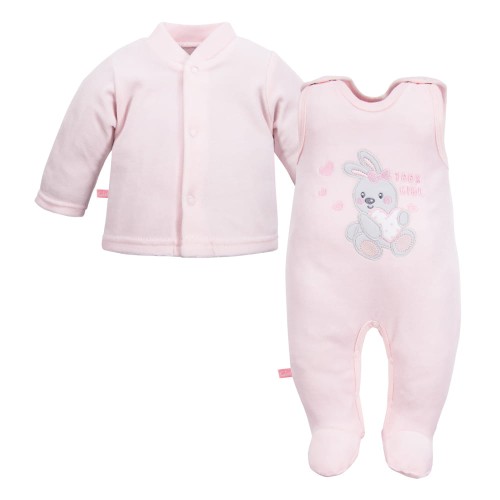 Pink baby set with bunny embroidery