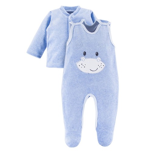 Baby blue set with hippo embroidery