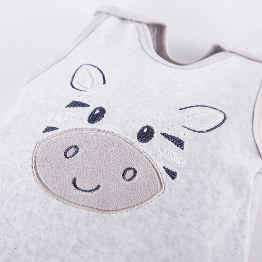 Grey velour baby set with zebra embroidery