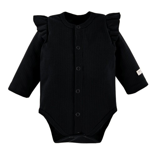 Black Wrap Bodysuit with Ruffle