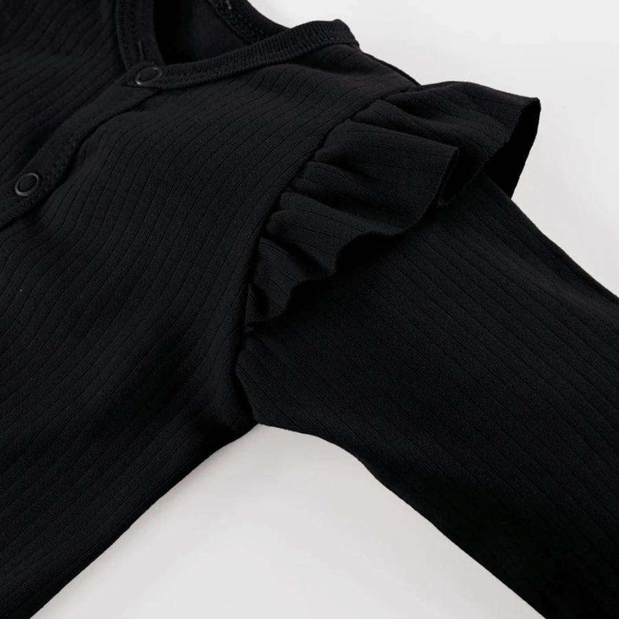 Black Wrap Bodysuit with Ruffle
