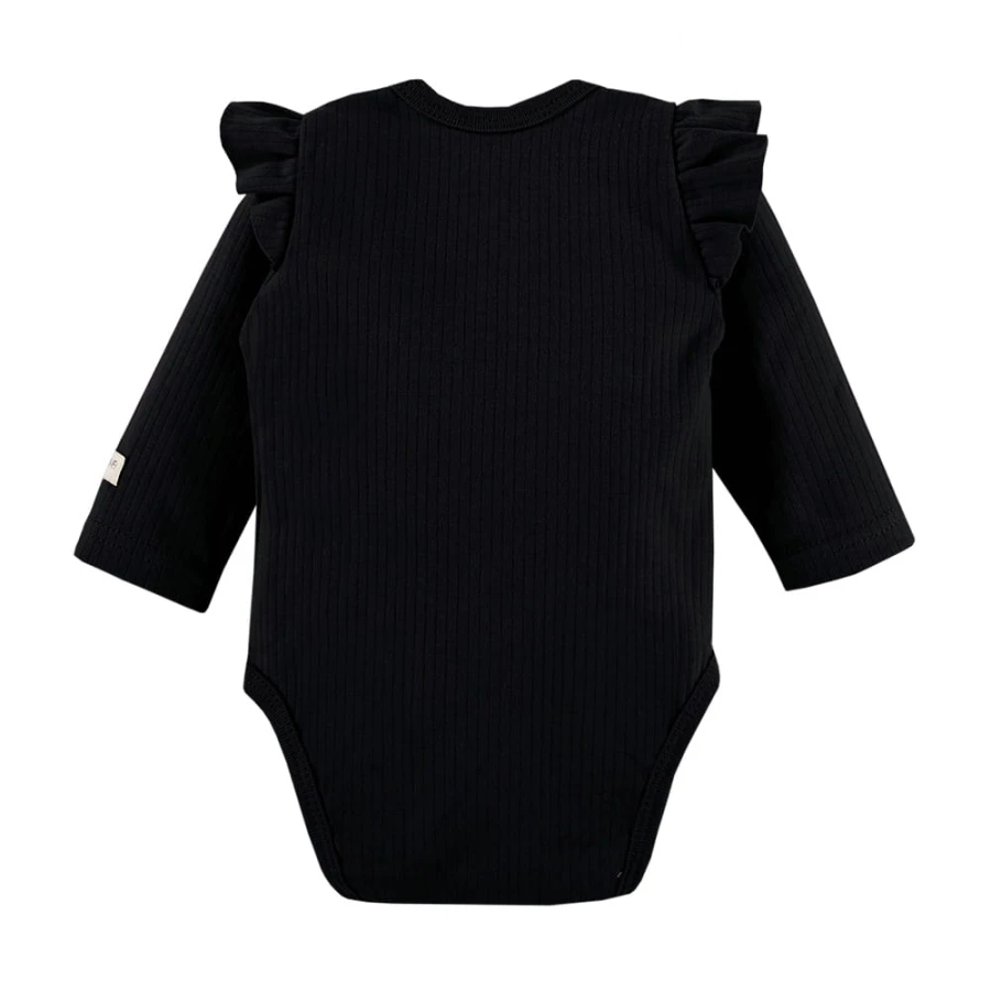Black Wrap Bodysuit with Ruffle