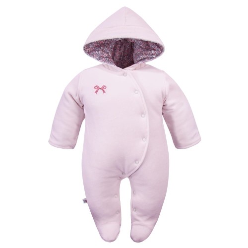Pink velour baby snowsuit