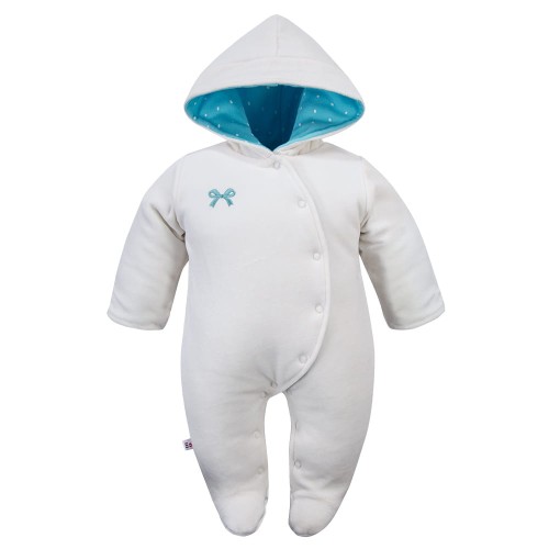 Velour baby snowsuit in white with blue details
