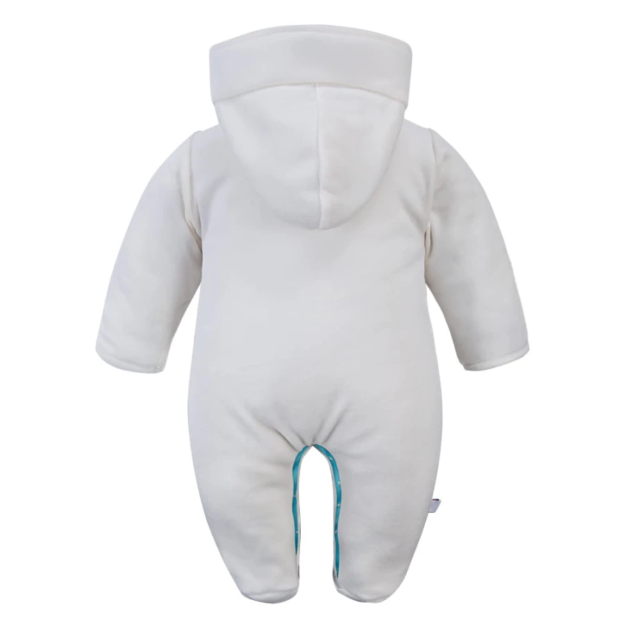 Velour baby snowsuit in white with blue details