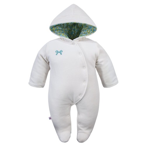 Velour baby snowsuit white with green and blue flowers