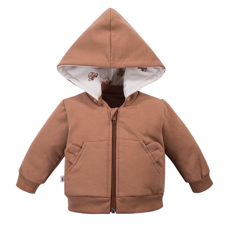 Dziecięca bluza z kapturem i uszkami beżowa 100% bawełna Eevi Cars and Bears