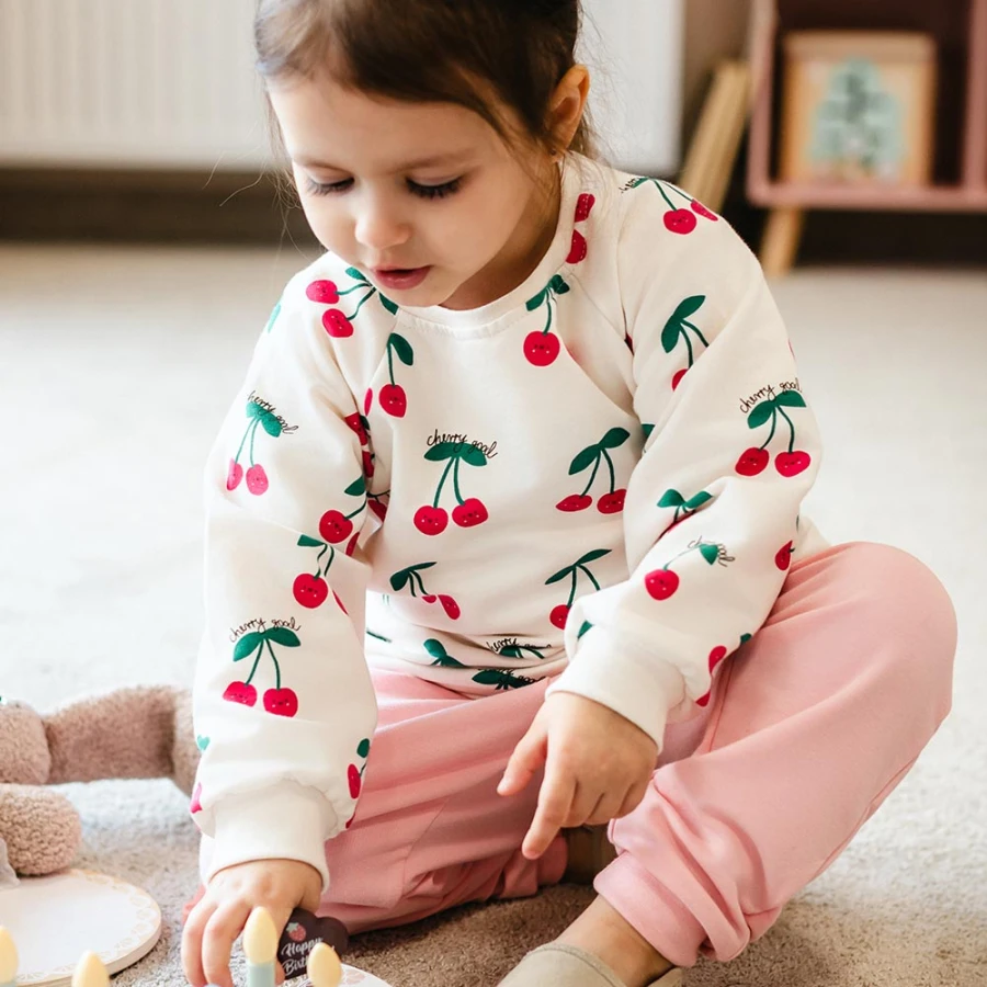 Bluza dresowa dziewczęca ecru w wisienki
