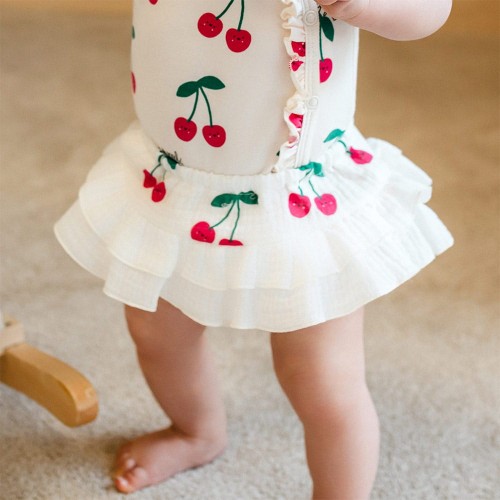 Bloomersy niemowlęce muślinowe ecru w wisienki