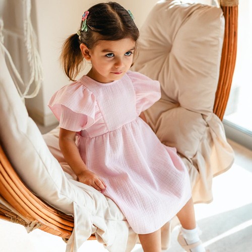 Sukienka dziewczęca muślinowa różowa
