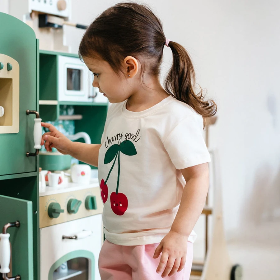 Girls’ ecru T-shirt with cherry print