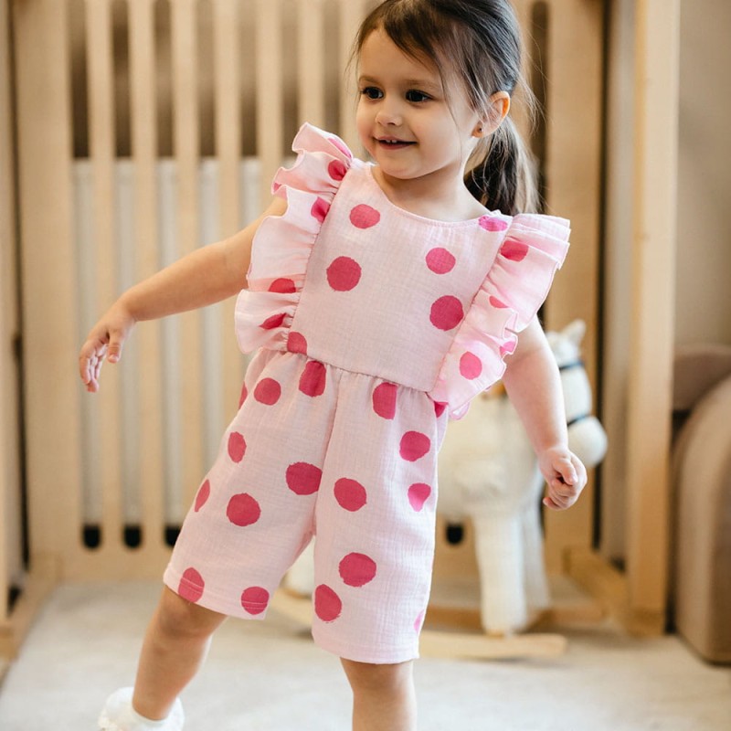 Rampers dziewczęcy muślinowy różowy