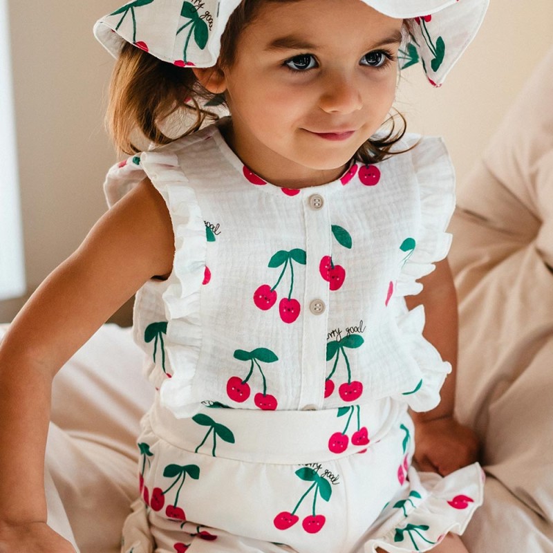 Body dziewczęce muślinowe ecru w wisienki