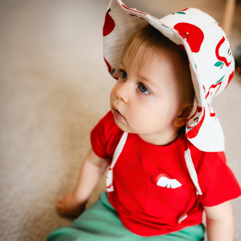 Kapelusz dziecięcy muślinowy ecru w jabłuszka