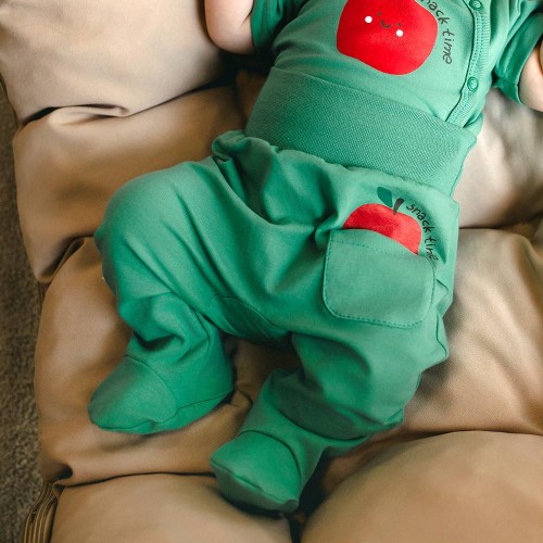 Półśpiochy niemowlęce zielone z jabłuszkiem