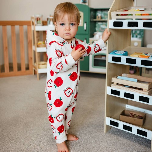 Kombinezon niemowlęcy bez stópek ecru w jabłuszka