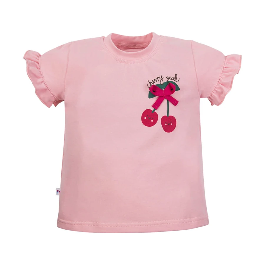 T-shirt dla dziewczynki z wisienkami różowy