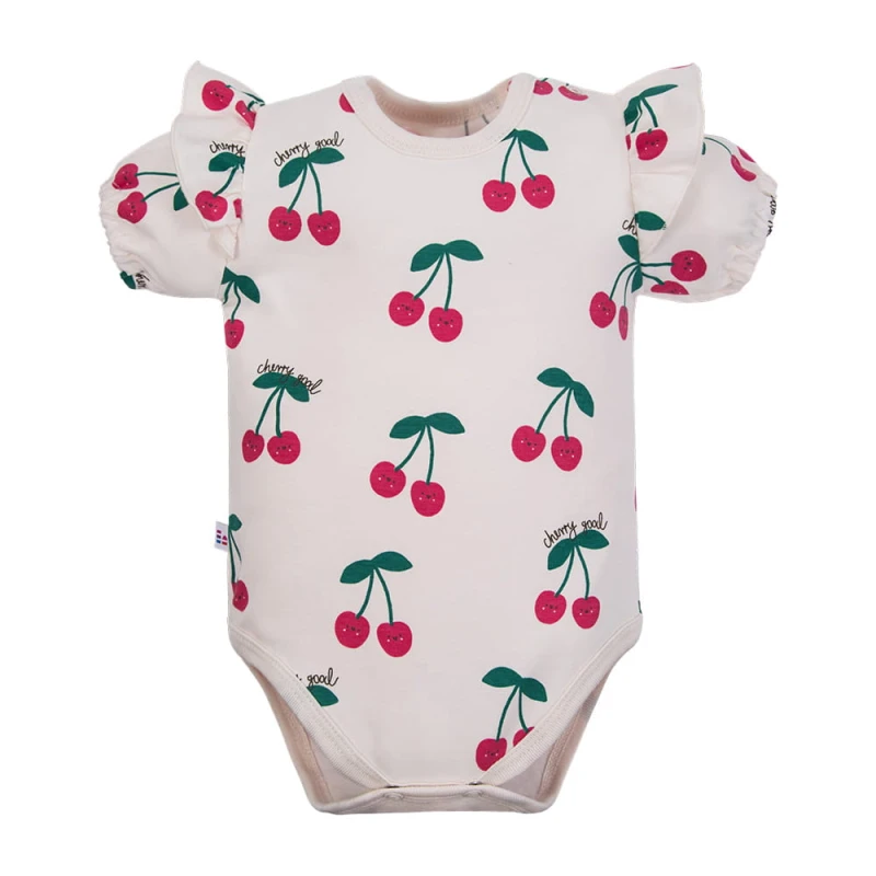 Girls' short sleeve bodysuit ecru with cherries